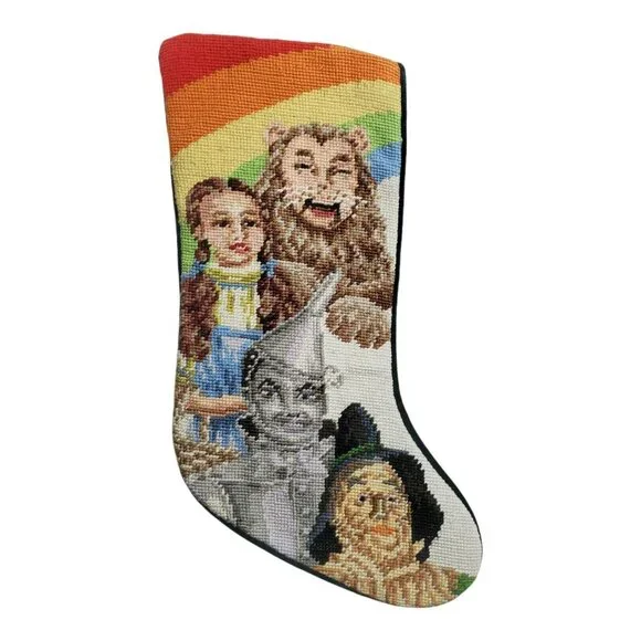 Rare Wizard Of Oz Needlepoint Christmas Stocking Wool Rainbow Dorothy Holiday 18 - Picture 14 of 14